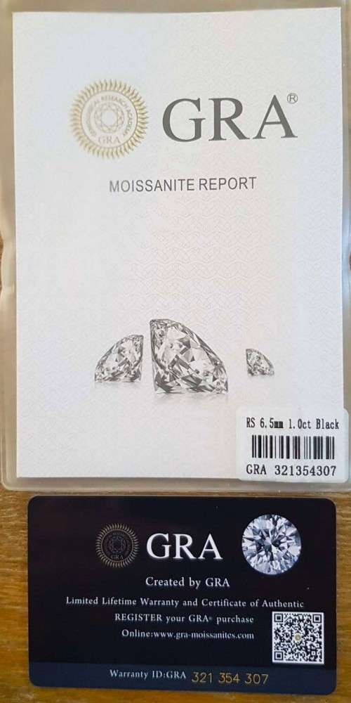 MOISSANITE BLACK 1CT  D/VVSI  ROUND **GRA Certified **BRILLIANT CUT