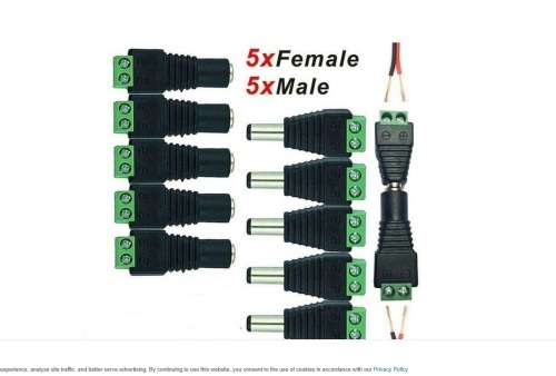 CCTV Camera DC 12V Power Connector Male/Female Pack of 10