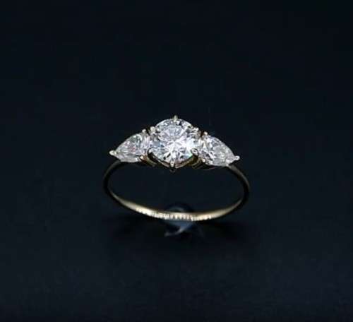 1.00Cts Moissanite Triology Ring Pear side stones 10K Gold **GRA Certified**  VVSI/D