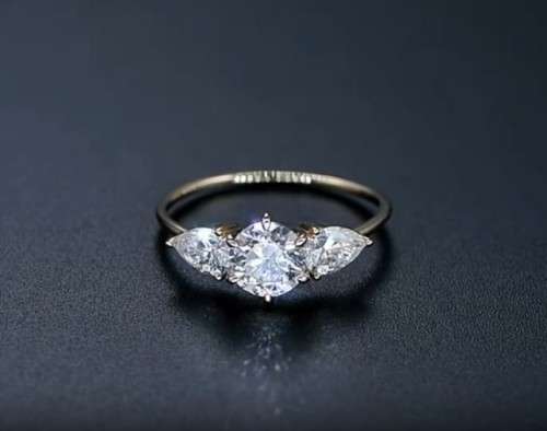1.00Cts Moissanite Triology Ring Pear side stones 10K Gold **GRA Certified**  VVSI/D
