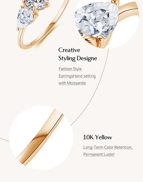 1.00Cts Moissanite Triology Ring Pear side stones 10K Gold **GRA Certified**  VVSI/D