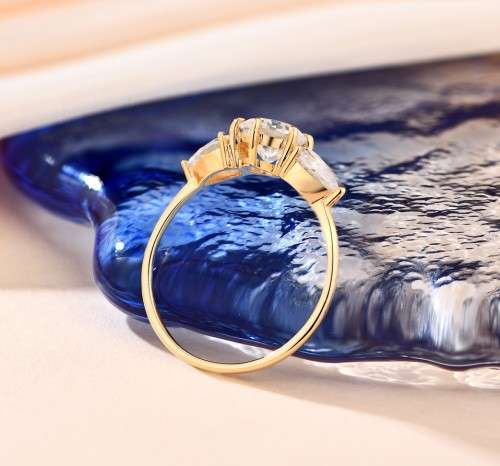 1.00Cts Moissanite Triology Ring Pear side stones 10K Gold **GRA Certified**  VVSI/D