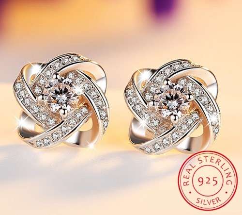 Forever Love Twist Flower Knot Pendant Necklace & Earrings Set in 925 Sterling Silver