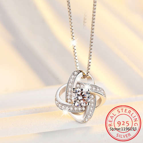 Forever Love Twist Flower Knot Pendant Necklace & Earrings Set in 925 Sterling Silver