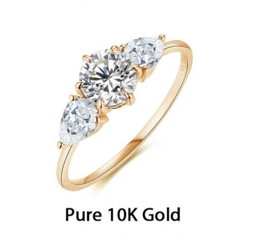 1.00Cts Moissanite Triology Ring Pear side stones 10K Gold **GRA Certified**  VVSI/D