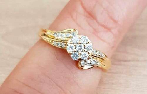 0.400ct  DIAMOND**HALO DESIGN ** SWIRL   RING  YELLOW GOLD