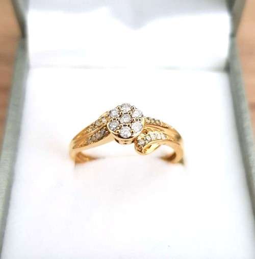 0.400ct  DIAMOND**HALO DESIGN ** SWIRL   RING  YELLOW GOLD