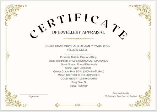 0.400ct  DIAMOND**HALO DESIGN ** SWIRL   RING  YELLOW GOLD