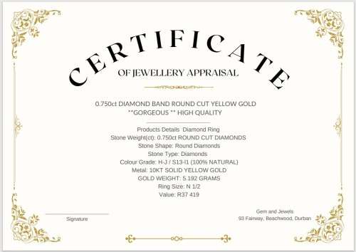 0.750ct DIAMOND BAND ROUND CUT  YELLOW GOLD **GORGEOUS ** HIGH QUALITY