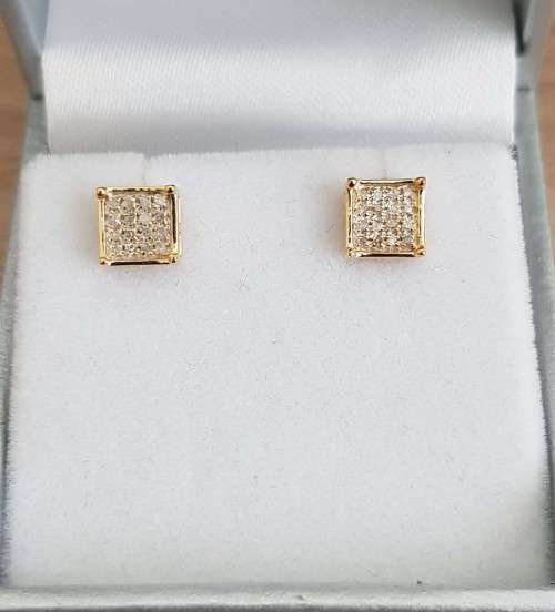 DIAMOND EARRINGS 0.200Cts MICRO PAVE SET  | YELLOW GOLD **DIAMOND CLUSTER **