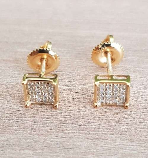 DIAMOND EARRINGS 0.200Cts MICRO PAVE SET  | YELLOW GOLD **DIAMOND CLUSTER **