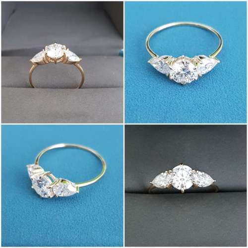 1.00Cts Moissanite Triology Ring Pear side stones 10K Gold **GRA Certified**  VVSI/D