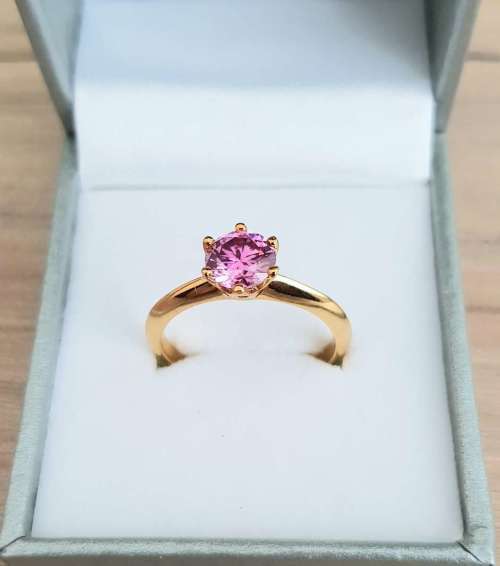 1.00 Carat Pink Moissanite VVSI/D Engagement Ring in Yellow Gold   **GRA Certified**