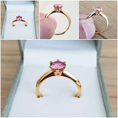 1.00 Carat Pink Moissanite VVSI/D Engagement Ring in Yellow Gold   **GRA Certified**