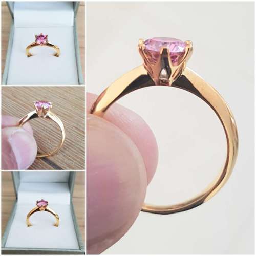 1.00 Carat Pink Moissanite VVSI/D Engagement Ring in Yellow Gold   **GRA Certified**