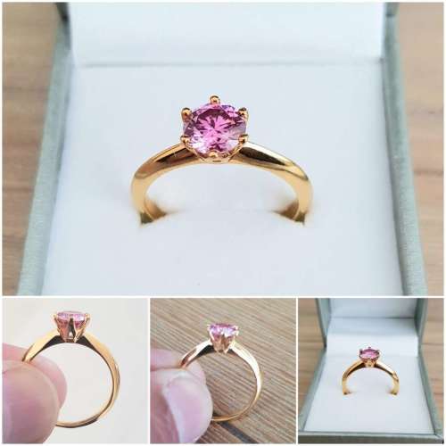 1.00 Carat Pink Moissanite VVSI/D Engagement Ring in Yellow Gold   **GRA Certified**