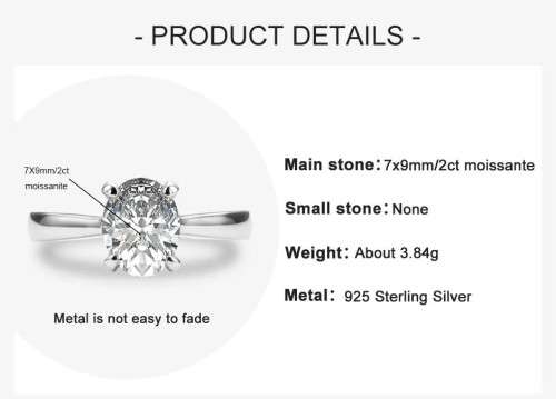2.00 Carat Moissanite Oval Ring **GRA Certified**  VVSI/D Engagement Ring in Sterling Silver
