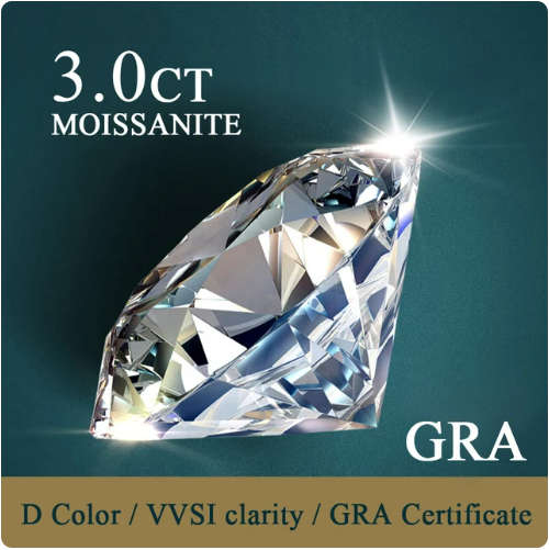 Certified 3CT  VVSI/D 9mm MOISSANITE ROUND BRILLIANT CUT
