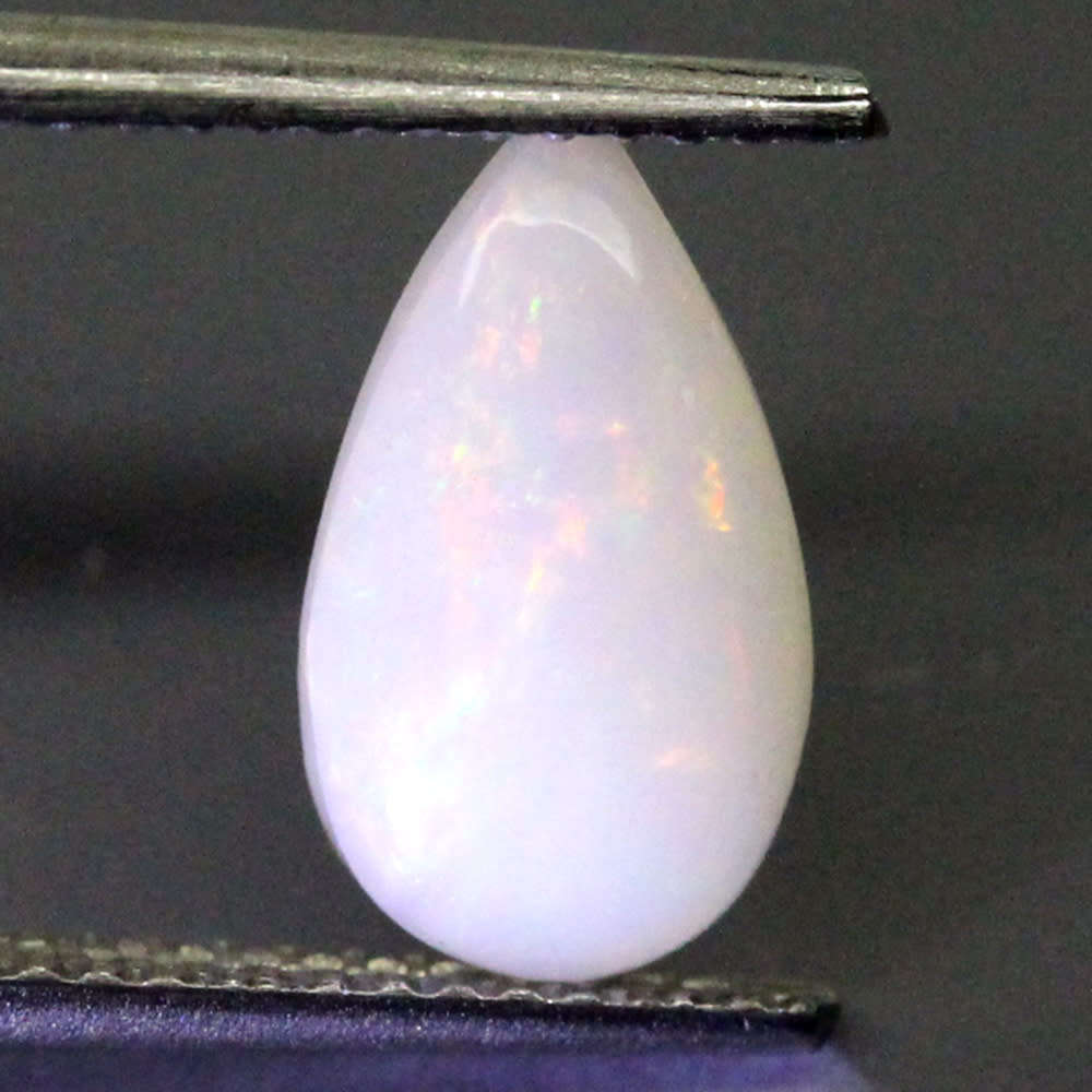 1.23Ct. White Opal Pear Cabochon Multi Colours Glittering Rainbow 3D! Ethiopian