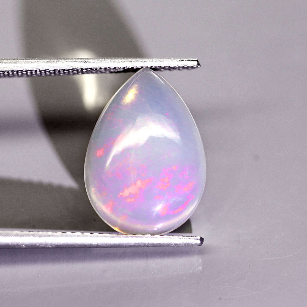 3.05Ct. Big Opal Pear Cabochon Multi Colorus Glittering Rainbow 3D! Ethiopian