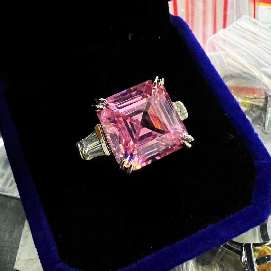 Pink Trilogy Ring Asscher Cut  Luxury Cocktail   **925 Sterling Silver **