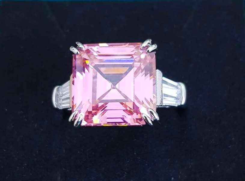 Pink Trilogy Ring Asscher Cut  Luxury Cocktail   **925 Sterling Silver **