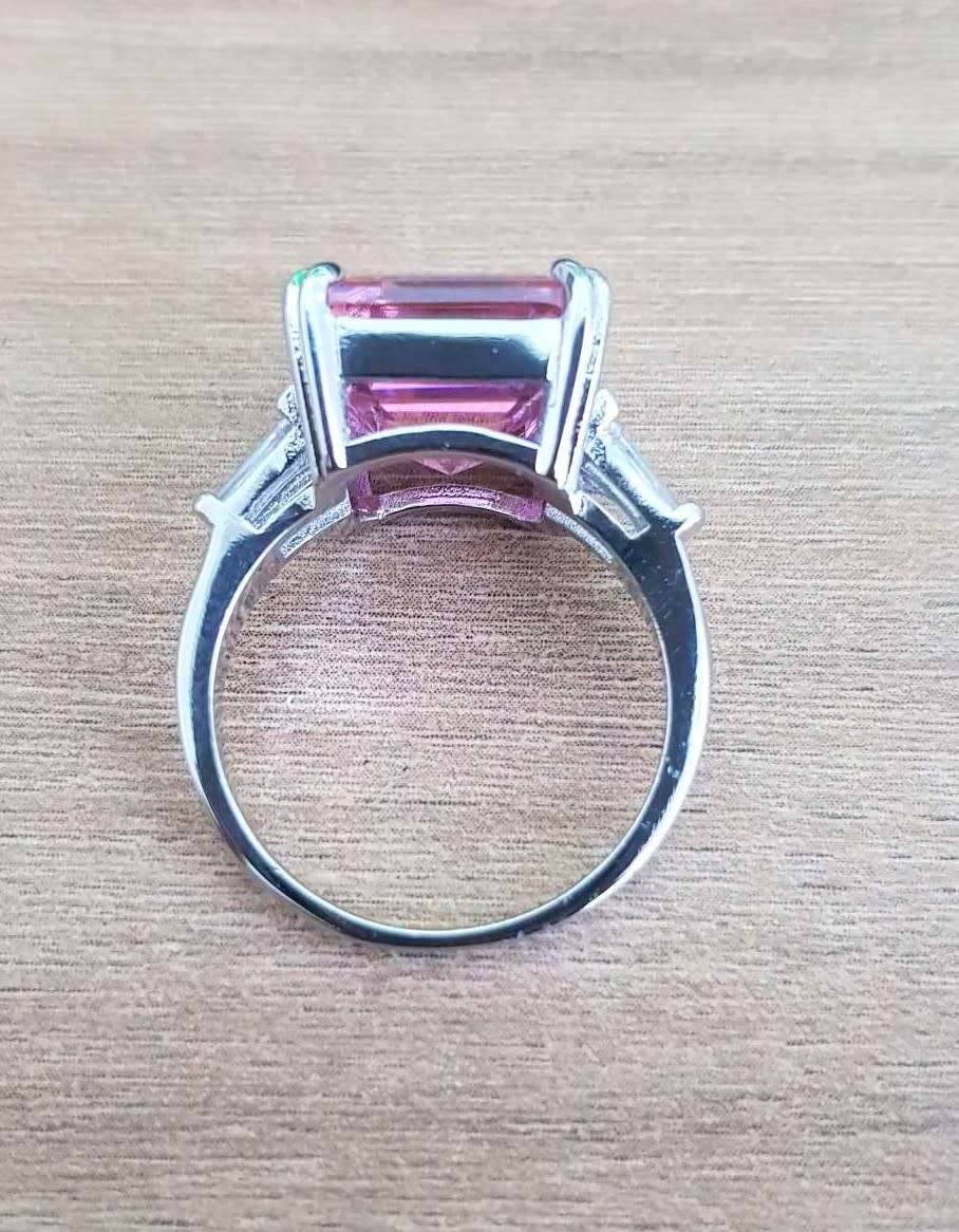 Pink Trilogy Ring Asscher Cut  Luxury Cocktail   **925 Sterling Silver **