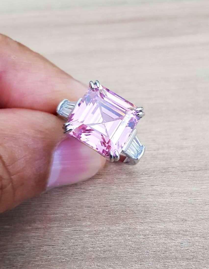 Pink Trilogy Ring Asscher Cut  Luxury Cocktail   **925 Sterling Silver **