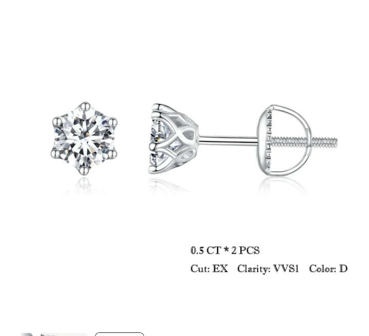 Moissanite Earrings  0.50ctw 925 Sterling Silver**GRA Certified**  VVSI/D Moissanite