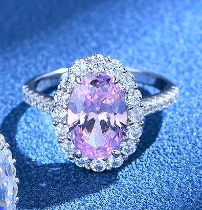 Pink Cocktail Ring 5 carat 8x12MM Oval Cut S925 Silver  Promise Band