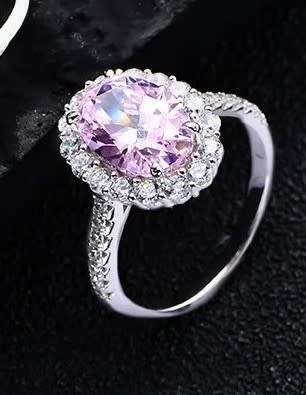 Pink Cocktail Ring 5 carat 8x12MM Oval Cut S925 Silver  Promise Band