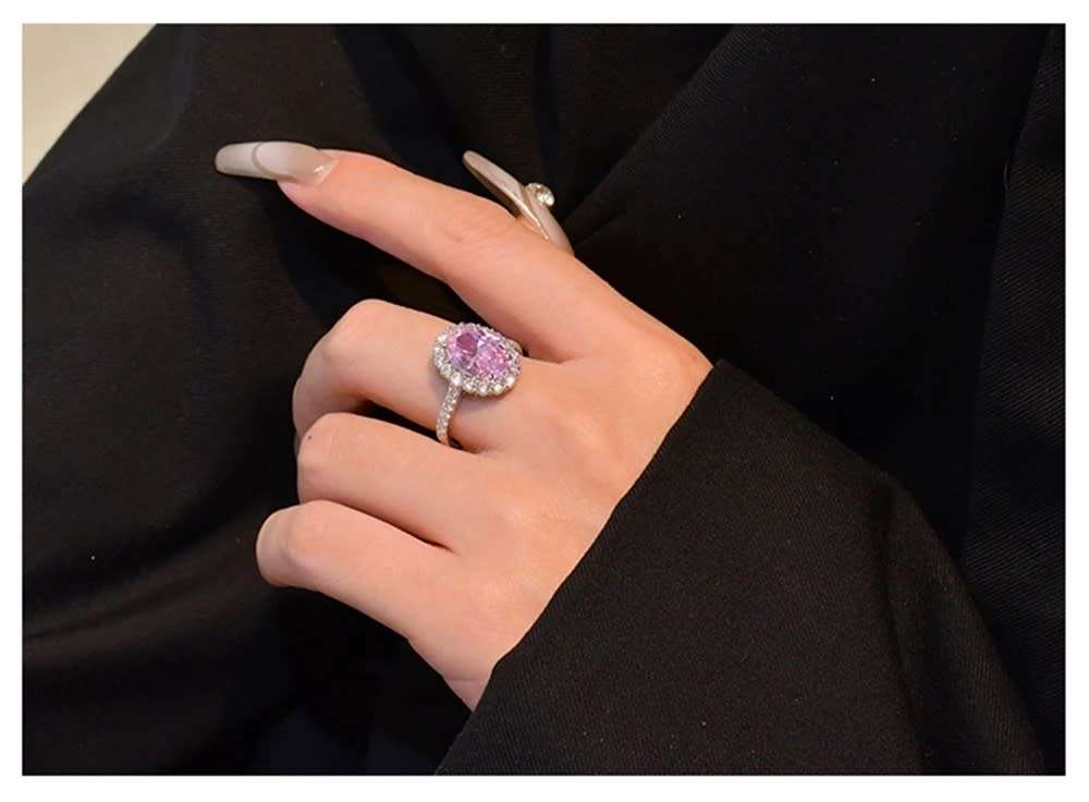 Pink Cocktail Ring 5 carat 8x12MM Oval Cut S925 Silver  Promise Band