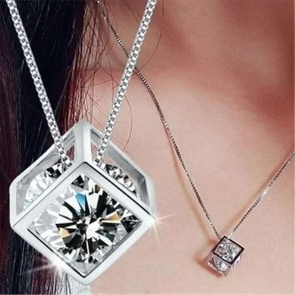 Necklace with Box Pendant with Crystal Gemstone