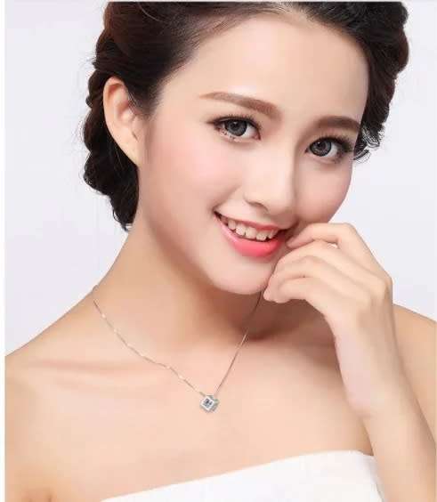 Necklace with Box Pendant with Crystal Gemstone