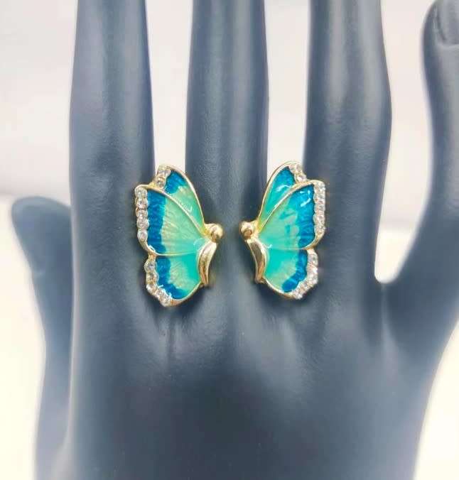 Trendy Blue Butterfly Ear Studs  Crystal Elegant Banquet Jewellery