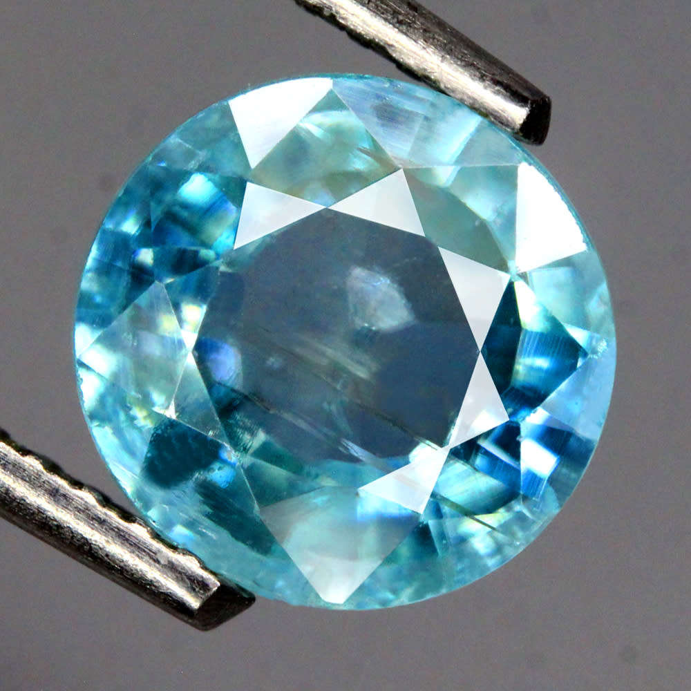 2.04Ct. Zircon **Sea Blue** Round Shape Cambodia Gem Ultra Lustrous Ravishing Colour! Natural