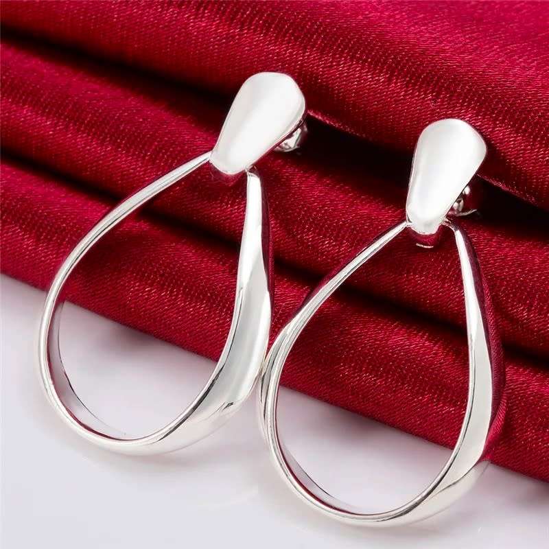 Classic Big Circle Hoop Charm Earrings 925 Sterling Silver