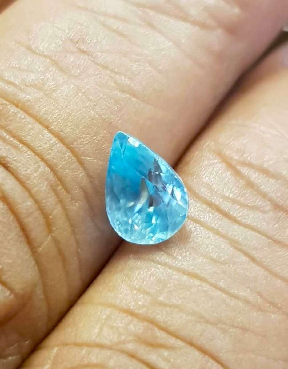 2.52Ct. Zircon Blue Pear Shape Cambodia Gem Ultra Lustrous Ravishing Colour!Natural