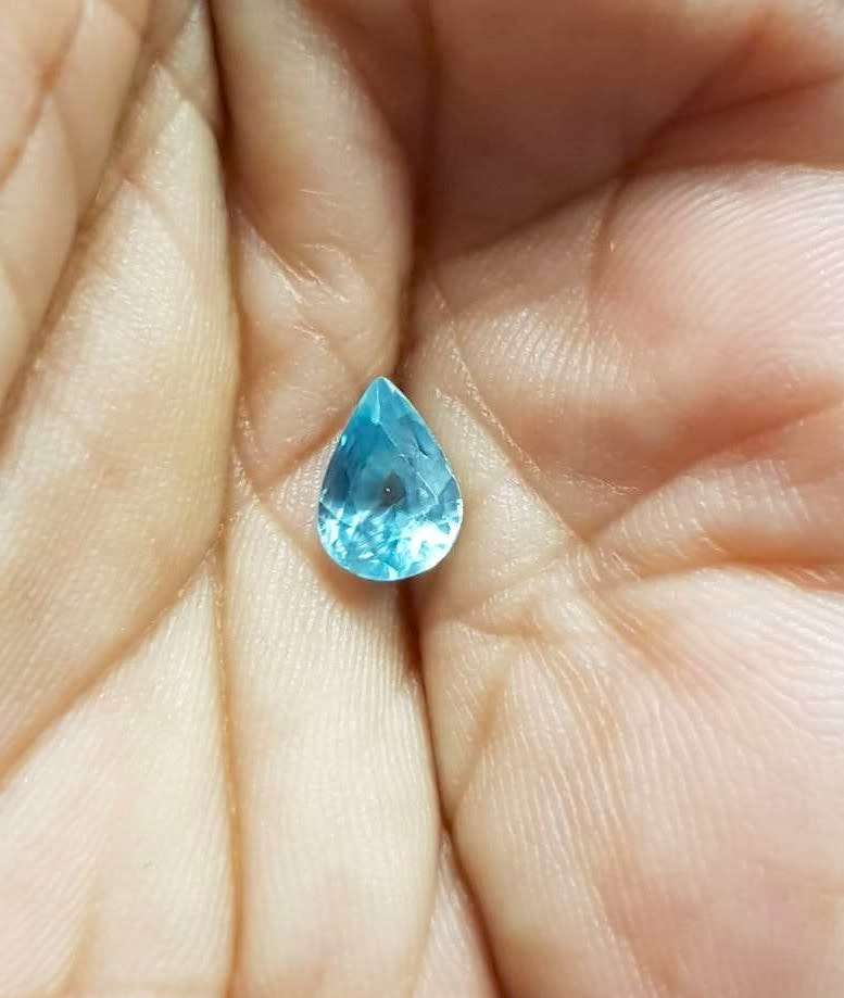 2.52Ct. Zircon Blue Pear Shape Cambodia Gem Ultra Lustrous Ravishing Colour!Natural