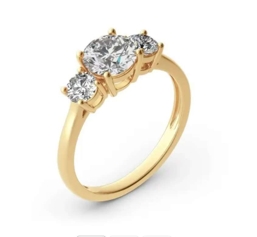 3.00 Carat Trilogy Moissanite Yellow Gold  VVSI/D Engagement Ring **GRA Certified**