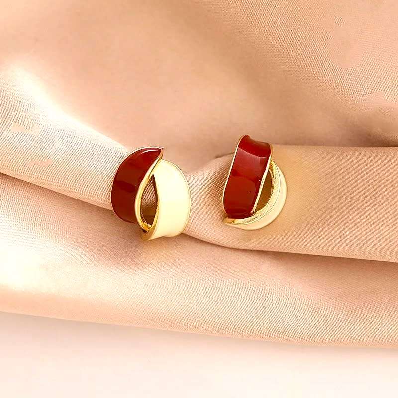 Butterfly Flower Earrings Copper Red & White Enameled