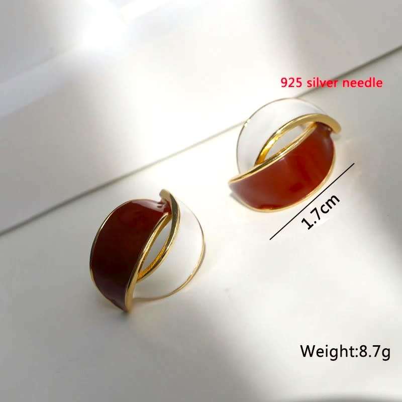 Butterfly Flower Earrings Copper Red & White Enameled