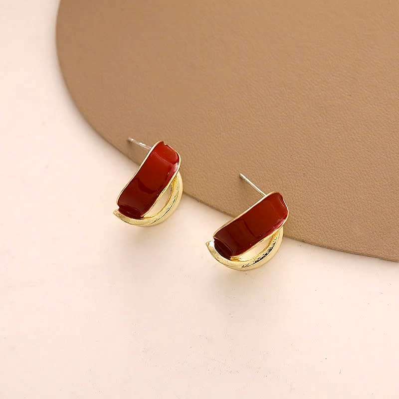 Butterfly Flower Earrings Copper Red & White Enameled