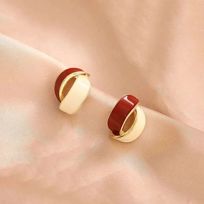 Butterfly Flower Earrings Copper Red & White Enameled