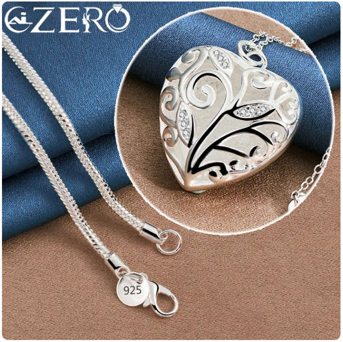 Hollow Heart AAA Zircon Pendant Necklace 925 Sterling Silver