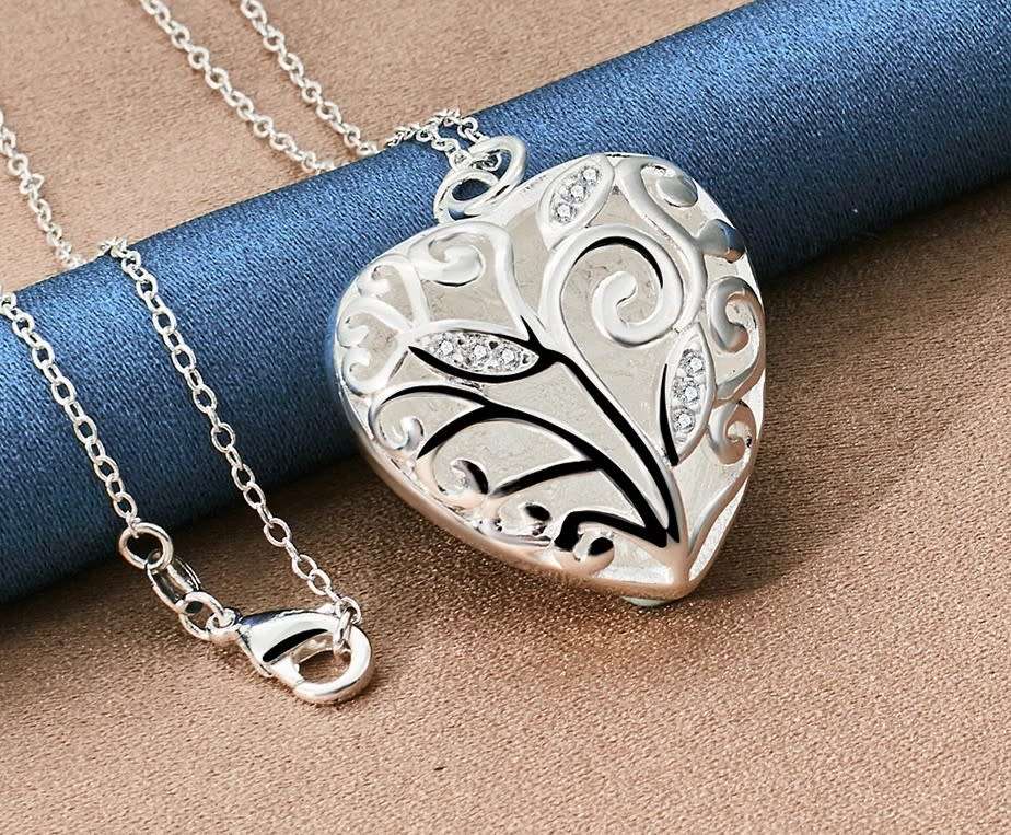 Hollow Heart AAA Zircon Pendant Necklace 925 Sterling Silver