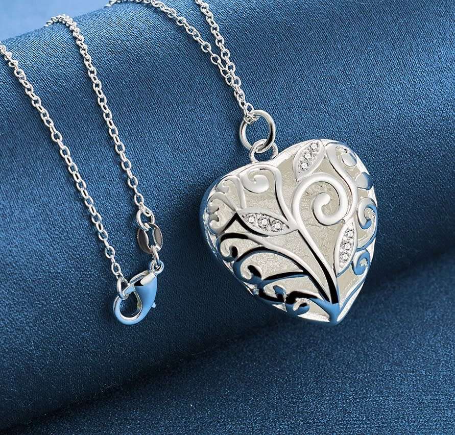 Hollow Heart AAA Zircon Pendant Necklace 925 Sterling Silver