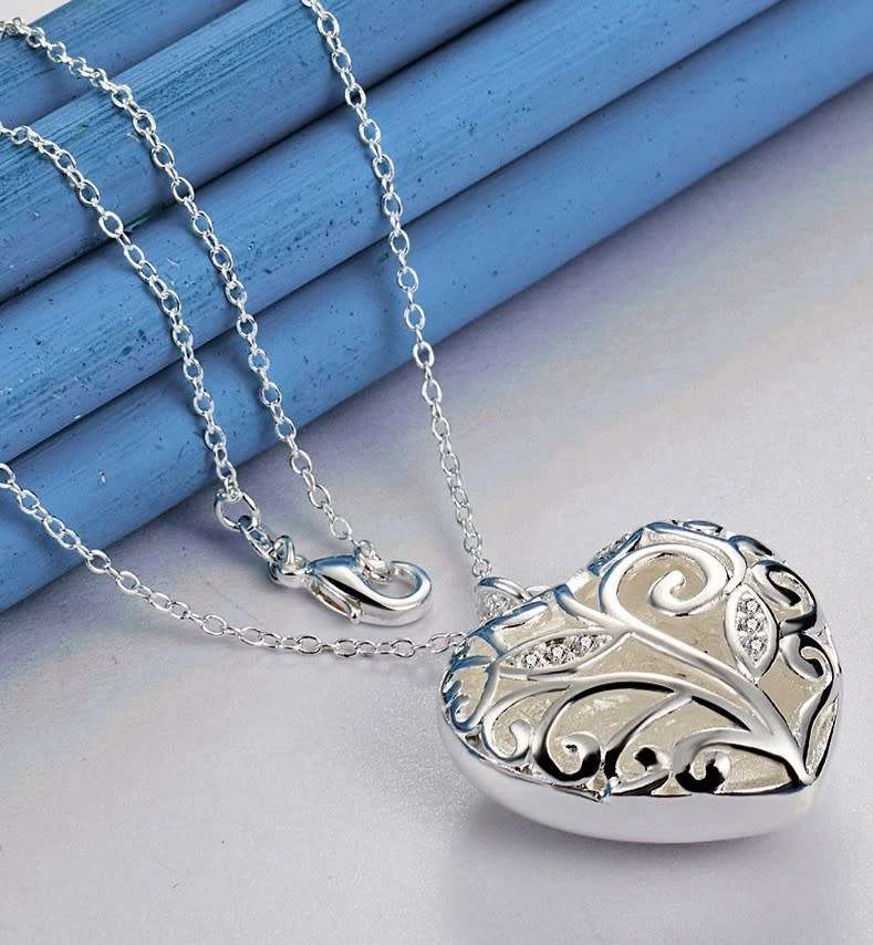 Hollow Heart AAA Zircon Pendant Necklace 925 Sterling Silver