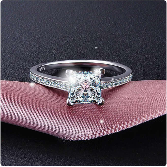 1 Carat Princess Cut Ring **Sterling Silver** Engagement Ring