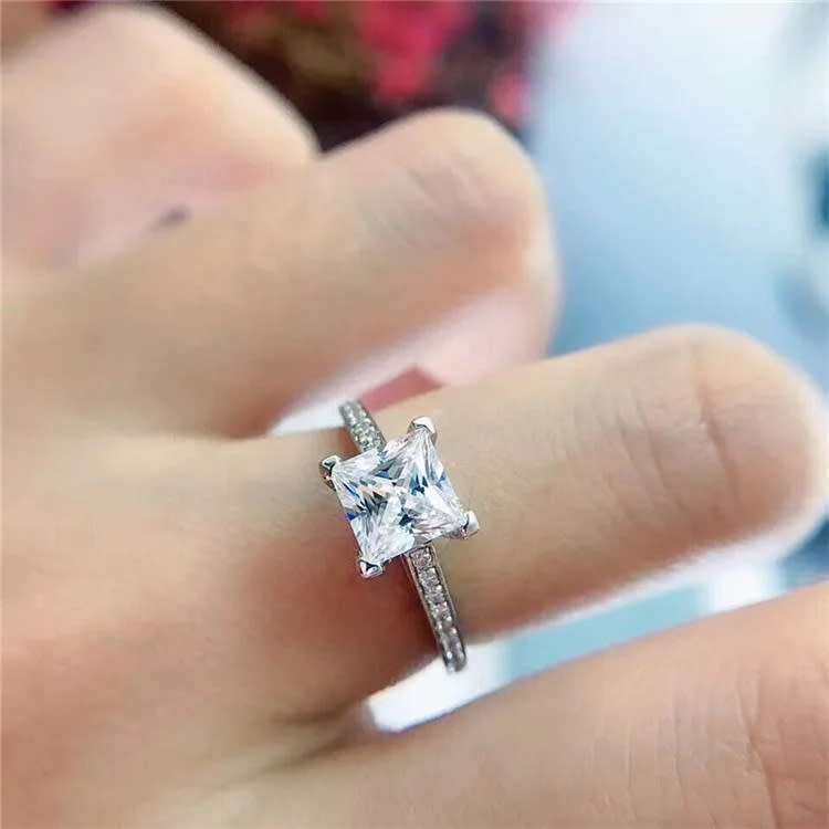 1 Carat Princess Cut Ring **Sterling Silver** Engagement Ring
